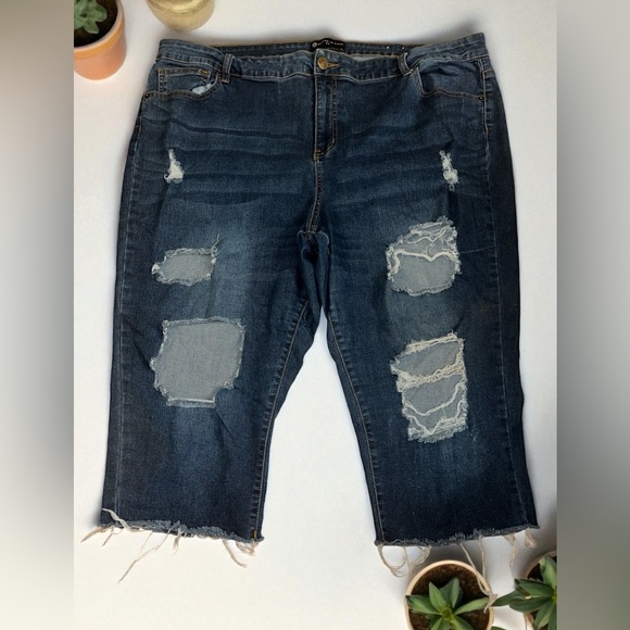 Fashion to Figure Ripped Distressed Jean Cropped Capris 
EUC Plus Size 24 - Picture 1 of 4